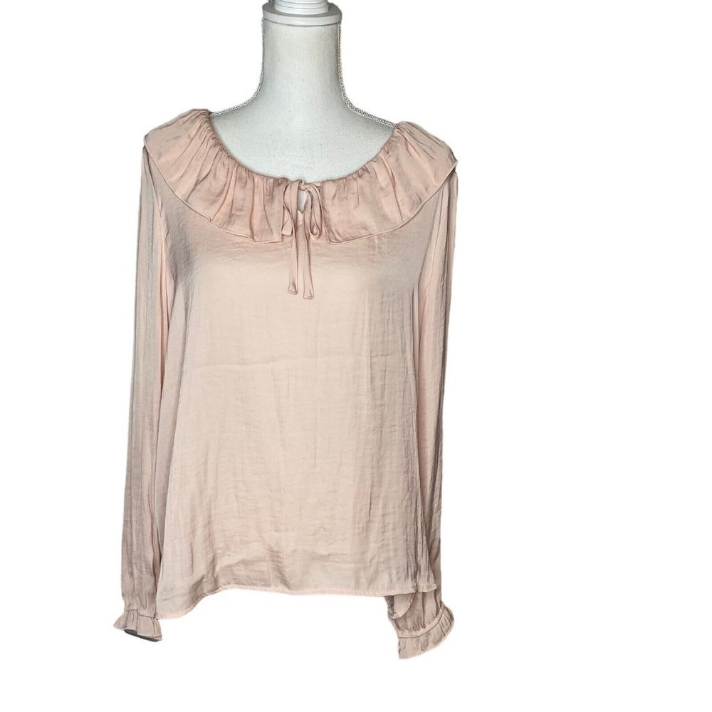 Croft & Barrow Women's Ruffle Neck Long Sleeve Blouse XL Cameo Rose